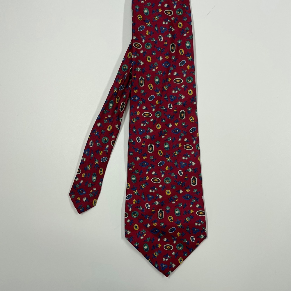 F.C. Red Geometric Floral Medallion Silk Tie Mens X-Long